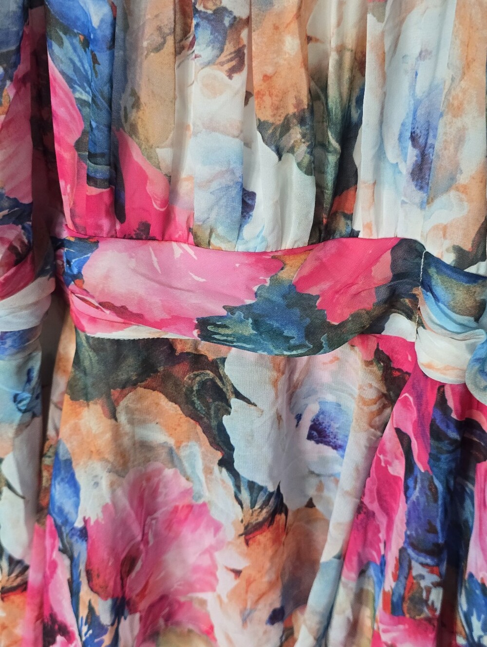 R&M Richards Floral Watercolor Maxi Dress Size 16 High Low Ruffle Formal $139 - Picture 8 of 11